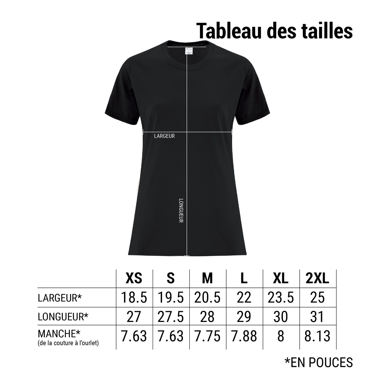 T-SHIRT NOIR MANCHES COURTES FEMME - MEC
